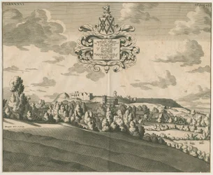 Château de Tutbury - Vue lointaine : gravure sur cuivre, nd [vers 1686]