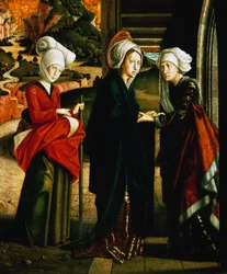 Visitation de Marie, panneau inférieur des Scènes de la vie du Christ, Retable de Saint Wolfgang, chapelle de Saint Wolfgang im Salzkammergut, Autriche