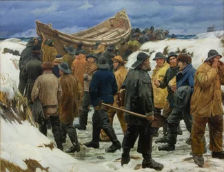 Le canot de sauvetage est emmené à travers les dunes