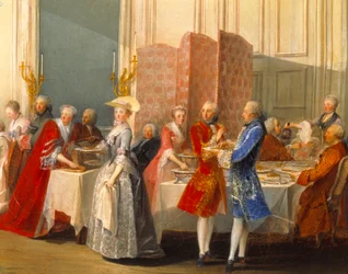 Buffet avec invités à côté d