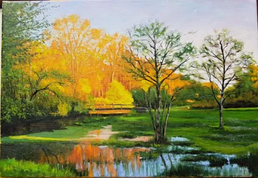 Champ inondé en Gironde (huile sur toile)