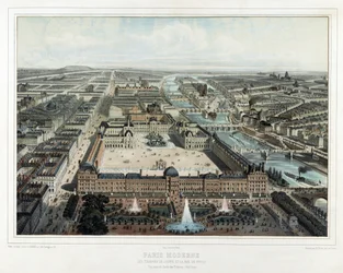 Paris Moderne - Les Tuileries, le Louvre, et la rue de Rivoli, vue prise du Jardin des Tuileries (Nord-Ouest)