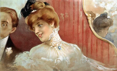Femme au concert - chromo. par Simondy