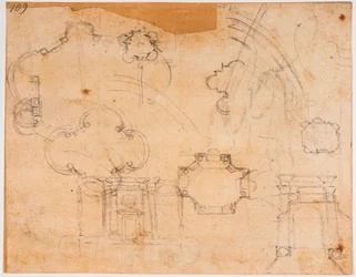 Plans de bâtiments, élévations et croquis de coupole, pour la chapelle Sforza