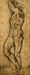 Nu masculin ; dessin de Michel-Ange. Le Louvre, Paris