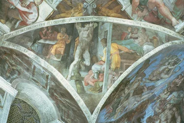 Plafond de la Chapelle Sixtine : Haman (pendentif) (avant restauration)