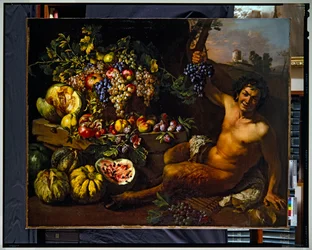Nature morte avec un satyre dans un paysage
