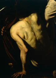 Vêtir les nus, détail de Notre-Dame de la Miséricorde ou Sept Actes de Miséricorde, vers 1606-07
