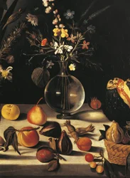 Nature morte aux fleurs et aux fruits, par le Maître de la nature morte de Hartford, vers 1600-10 (détail de 507174)