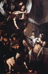 Les sept œuvres de miséricorde. Cimon, condamné à mourir de faim en prison, se nourrit au sein de sa fille Péro (Charité romaine), et à l