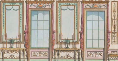 Mur orné intérieur avec fenêtres et miroirs, nos. 267-273, 27 février 1784