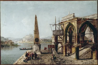 Vue imaginaire avec obélisque