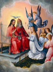 Le Couronnement de la Vierge par les anges, en présence de la Sainte Trinité. Peint en Espagne ...