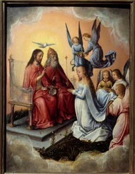 Le Couronnement de la Vierge. La Vierge est bénie par la Trinité (Dieu, le Christ et le Saint-Esprit) au-dessus d