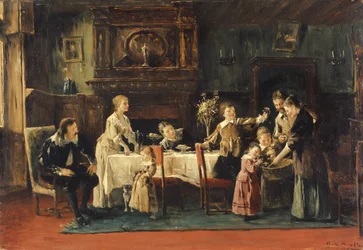 Visite au nouveau bébé, XIXe siècle