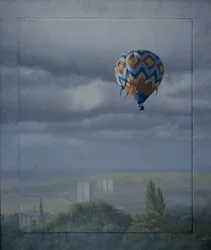Ballon au-dessus de Sheffield (huile sur toile)