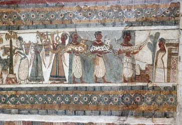 Détail, fresque sur un sarcophage provenant de Hagia Triada
