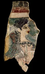 La Parisienne : Fragment de fresque représentant une prêtresse de profil. De Cnossos. Art minoen, vers 1500-1450 av. J.-C. Musée archéologique d