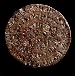 Le disque de Phaistos (disque de Phaistos) (art minoen - 1700 - 1600 av. J.-C.), couvert de hiéroglyphes.