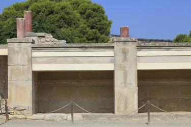 Site archéologique minoen de Knossos, aile ouest ; zone appelée « sanctuaire tripartite » par A. Evans