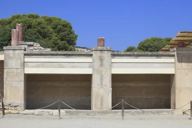 Site archéologique minoen de Knossos, aile ouest ; zone appelée « sanctuaire tripartite » par A. Evans