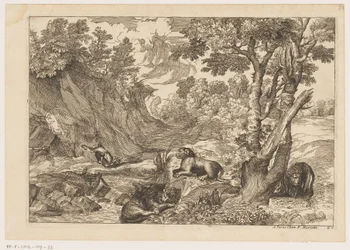 Paysage avec Saint Jérôme pénitent et trois lions au repos