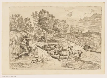 Paysage avec trois bergers se reposant près d