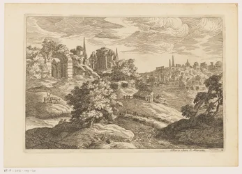 Paysage avec ruines et cerfs