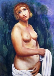Nu au drap blanc, 20e siècle (huile sur toile, cadre)