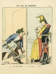 Feuille volante, numéro 5, satirique en couleurs : Les fils de Cerbère - Commune de Paris/Guerre/Siège, Amour - Illustration par Moloch (1849-1909)