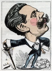 Portrait de Paul Granier de Cassagnac, journaliste politique français dans « Le Trombinoscope » par Touchatout, caricature par B. Moloch