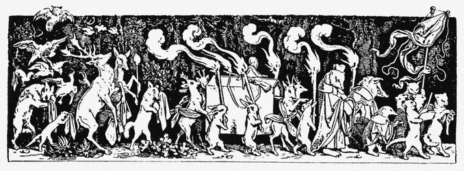 Le cortège funèbre du chasseur. Extrait de : Münchner Bilderbogen n° 44