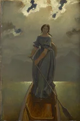 La batelière, la baronne Marie Spaun, au lac de Gmunden, vers 1851.