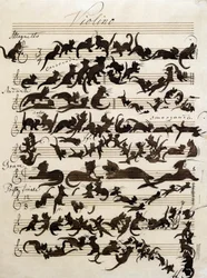 La symphonie du chat (Die Katzensymphony) dessin de Moritz von Schwind de 1868. Staatliche Kunsthalle Karlsruhe.