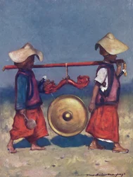 Porteurs Shan transportant un gong en laiton, 1903