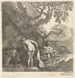 Femme se baignant, vue de dos