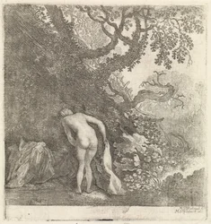 Femme se baignant, vue de dos