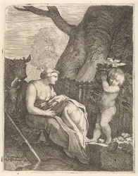 Femme assise et enfant