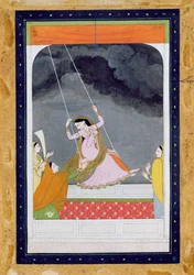 Une dame sur une balançoire, Kangra, collines du Punjab c.1790
