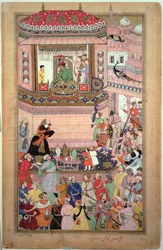 Akbar donnant une audience, par Husays Naggash et Kesu, de l