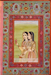 Art indien : miniature représentant deux femmes. 17ème siècle (période moghole)