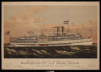 Steamers Massachusetts et Rhode Island de Providence et Stonington Co. New York et Boston via Providence. Quotidiennement depuis le quai 29 N.R. - au pied de Warren St. N.Y.