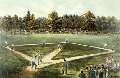 Le jeu national américain du baseball - Grand match aux Elysian Fields, Hoboken, New Jersey, 1866