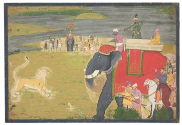 Raja Balwant Dev Singh à la chasse au lion, vers 1750