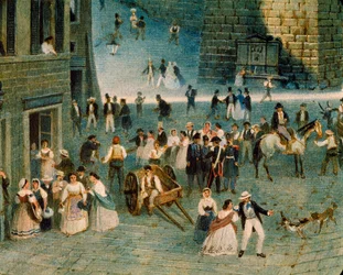 Fête sur la place Grimana à Pérouse, par Napoleone Verga (1833-1916)