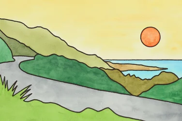 Coucher de soleil sur la route côtière