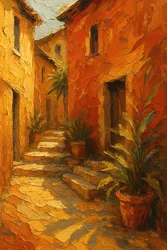 Les marches du village ensoleillé