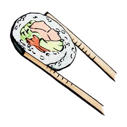 Rouleau de sushi avec des baguettes
