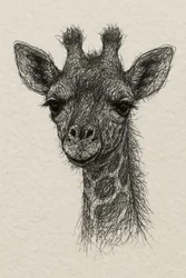 Broderie représentant une petite girafe sur papier fait main