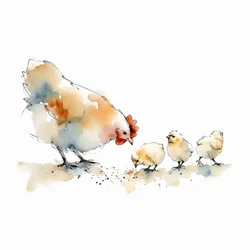 Une poule et ses poussins à l